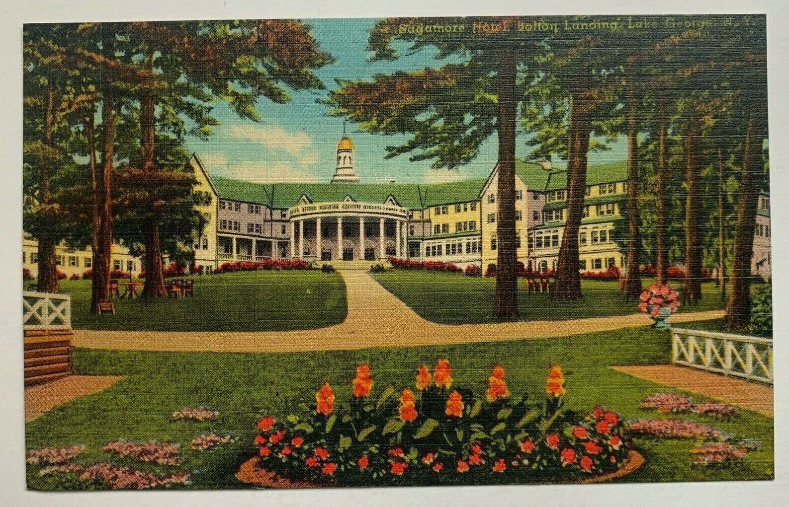 NY Postcard Lake George New York Sagamore Hotel Bolton Landing vintage linen