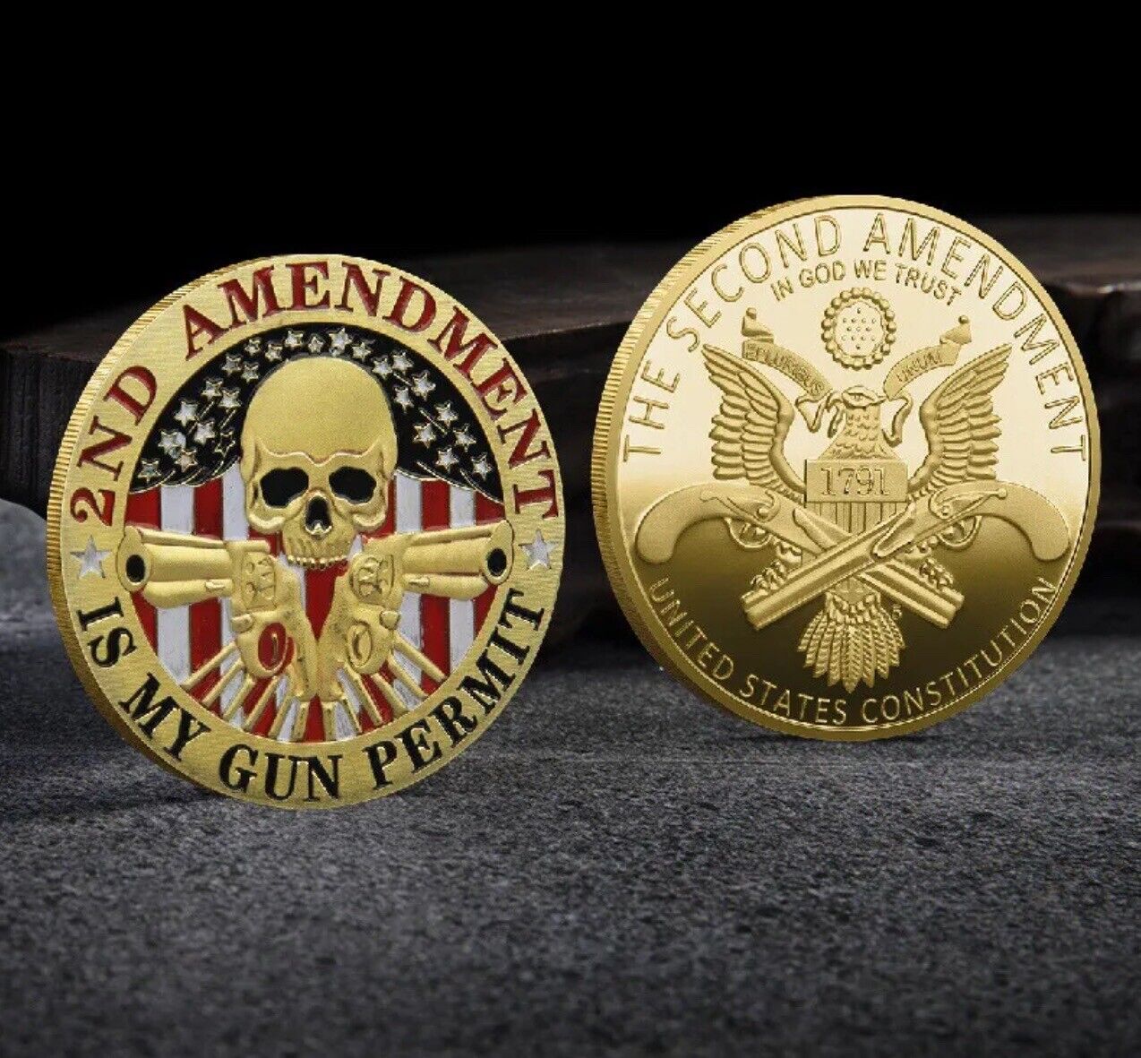 2nd Amendment Is My Gun Permit Skull Challenge Coin  USA Seller.