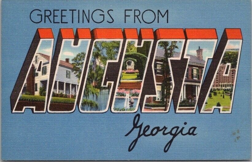 AUGUSTA, Georgia Large Letter Greetings Postcard Multi-View / Tichnor Linen