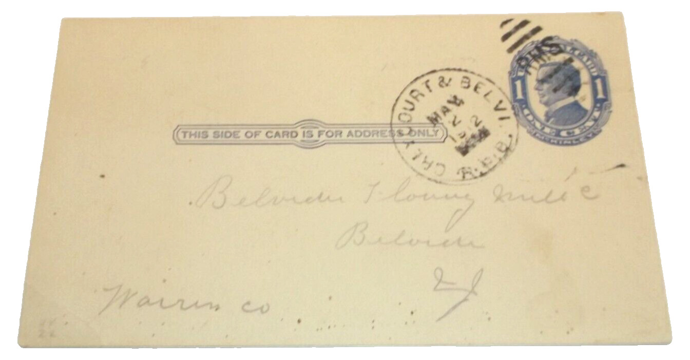 1912 L&HR LEHIGH & HUDSON RIVER GREYCOURT & BELVIDERE RPO HANDLED POST CARD