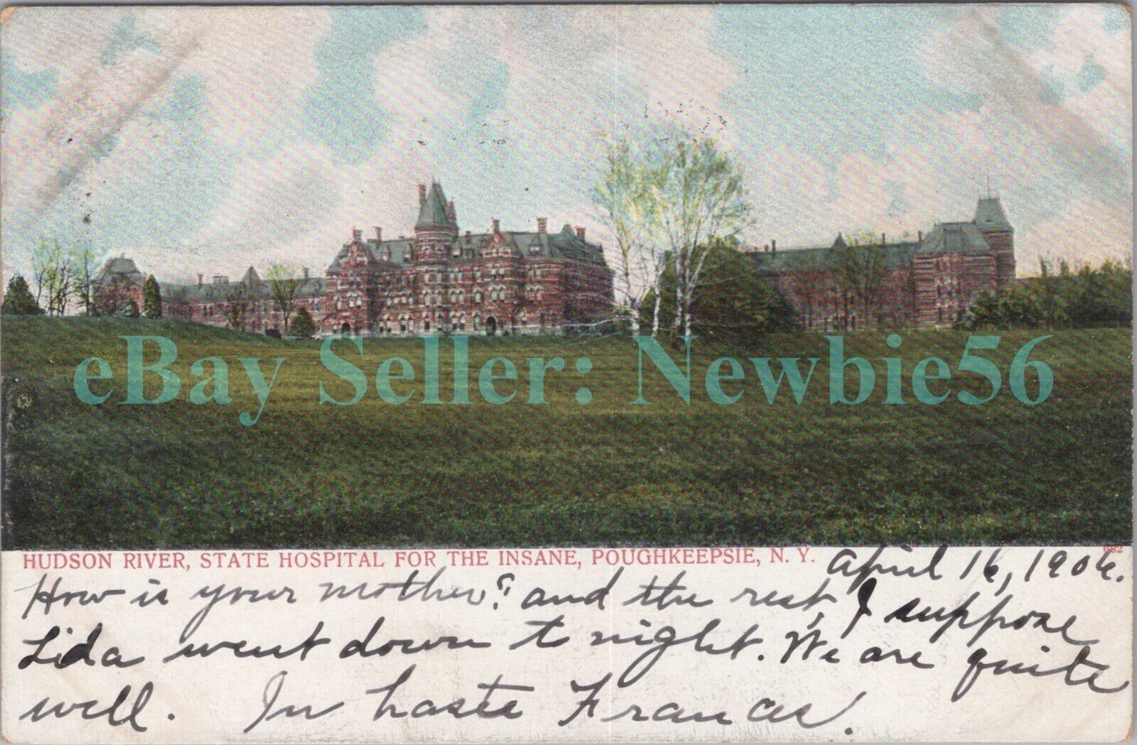 Poughkeepsie NY - HUDSON RIVER STATE HOSPITAL - 1906 Postcard