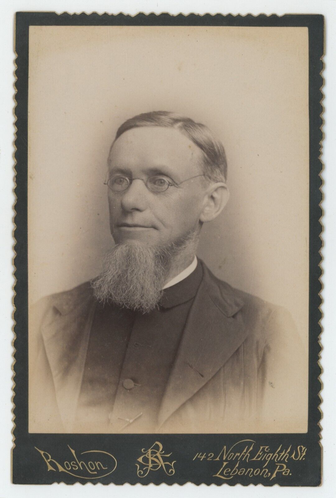 Antique c1880s Cabinet Card Priest or Pastor Long Chin Beard Glasses Lebanon, PA