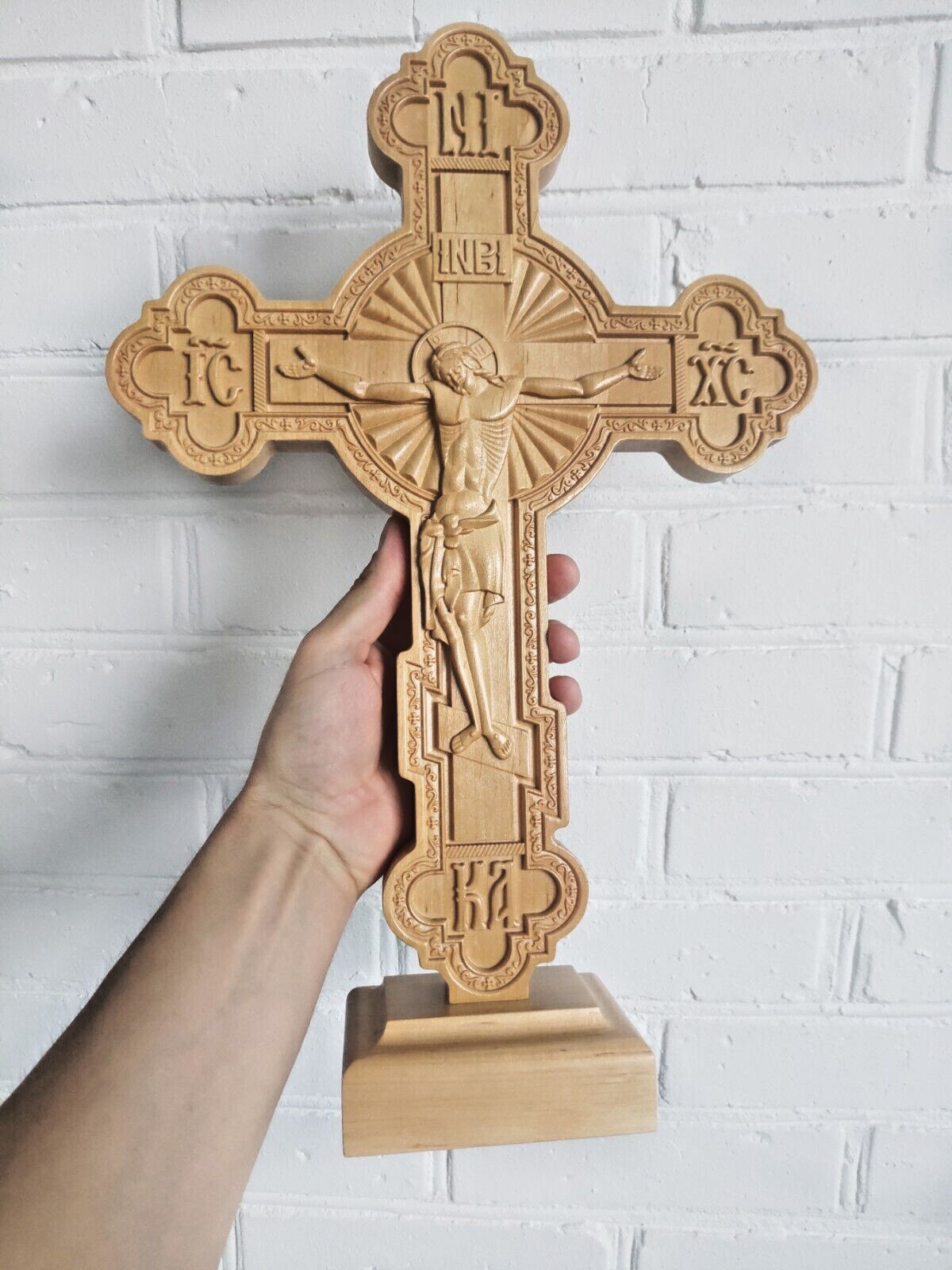 Wooden Cross Standing Orthodox Carved Crucifix Jesus Christ Large 16\