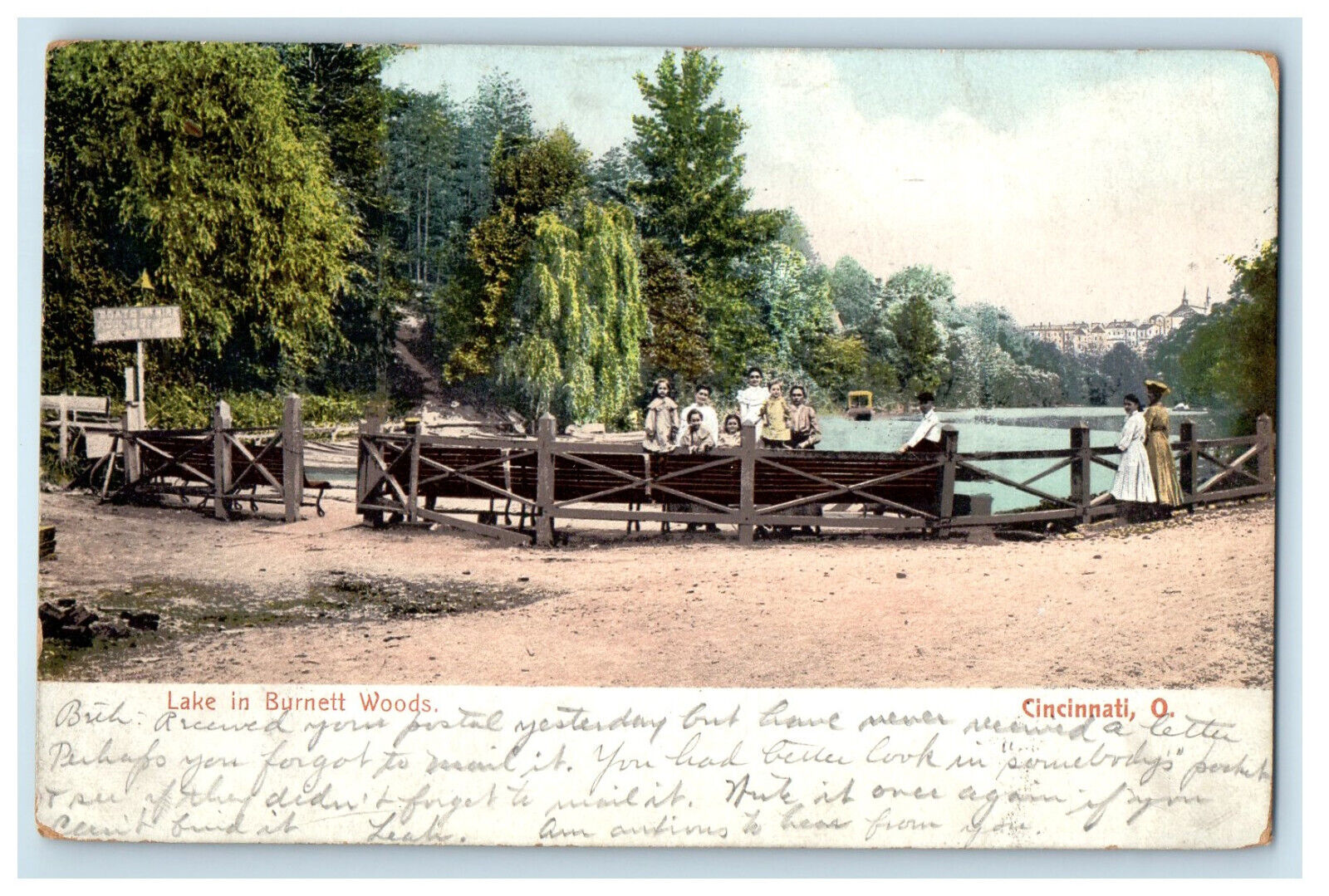 1906 Lake in Burnett Woods, Cincinnati Ohio OH Antique Posted Postcard
