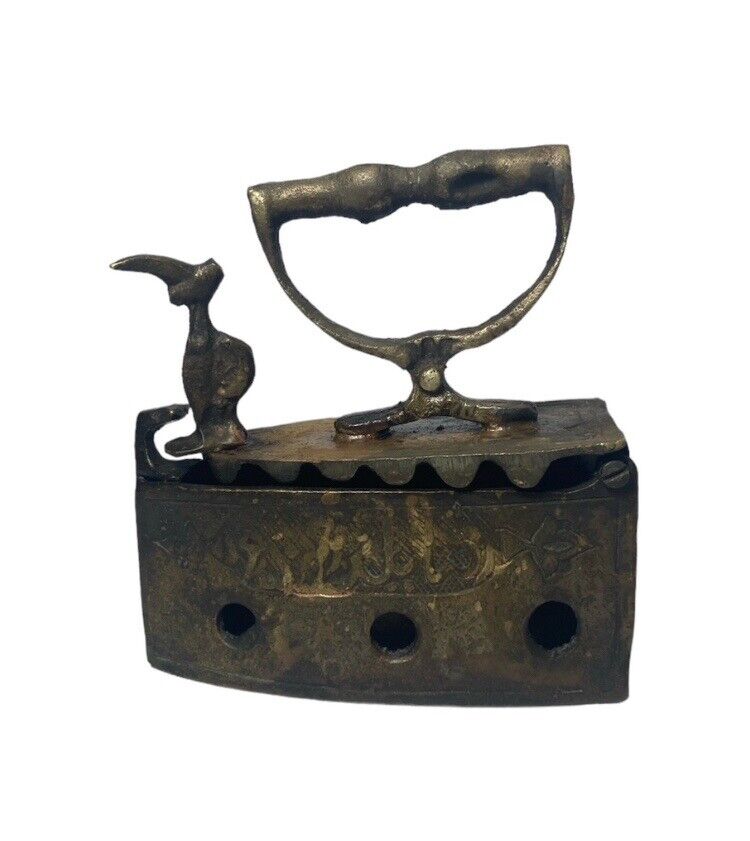 Vintage Antique Persian Brass Hinged Coal Miniature Flat Coal Iron 4” Persia