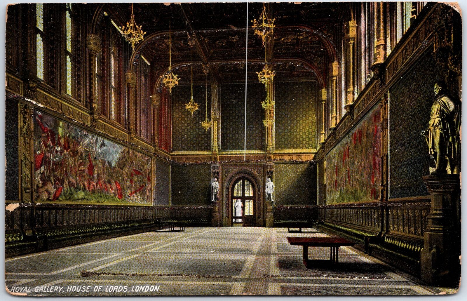 VINTAGE POSTCARD ROYAL GALLERY AT THE HOUSE OF LORDS LONDON U.K. GLITTER ~1905