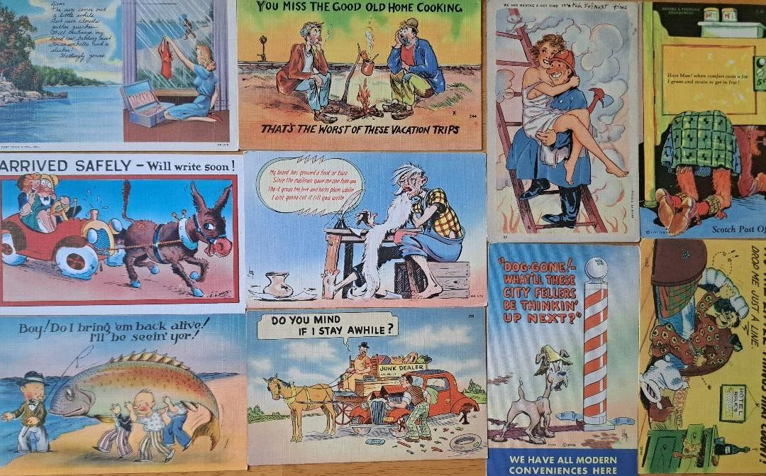LOT of 10  Old Postcards   COMIC  HUMOROUS  1930\'s-1940\'s