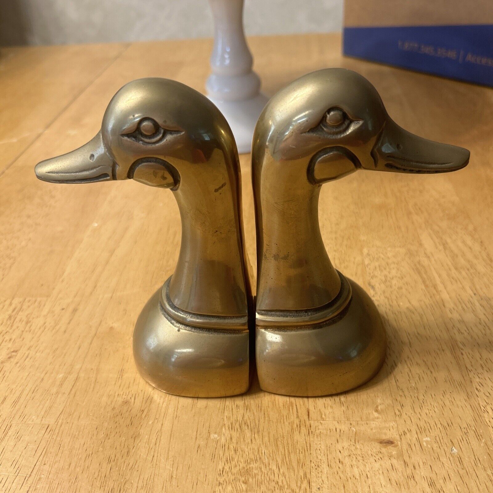 🚨🚨VTG Leonard Solid Brass Mallard Duck Goose Head Bookends 6.5” Tall