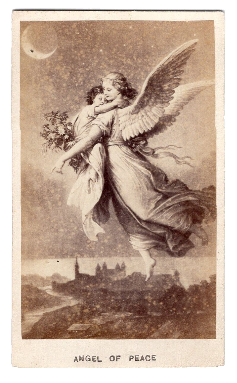 ANGEL OF PEACE Antique Victorian Illustration Art Album Filler CDV Inscription