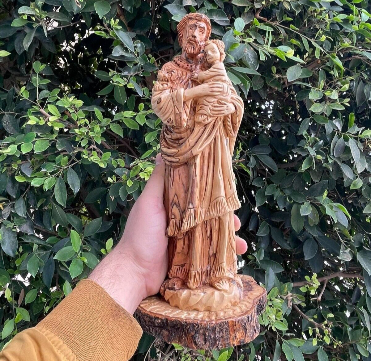 Joseph With Baby Jesus Olive Wood Hand Carved Figure 34Cm Bethlehem Crafts Arts
