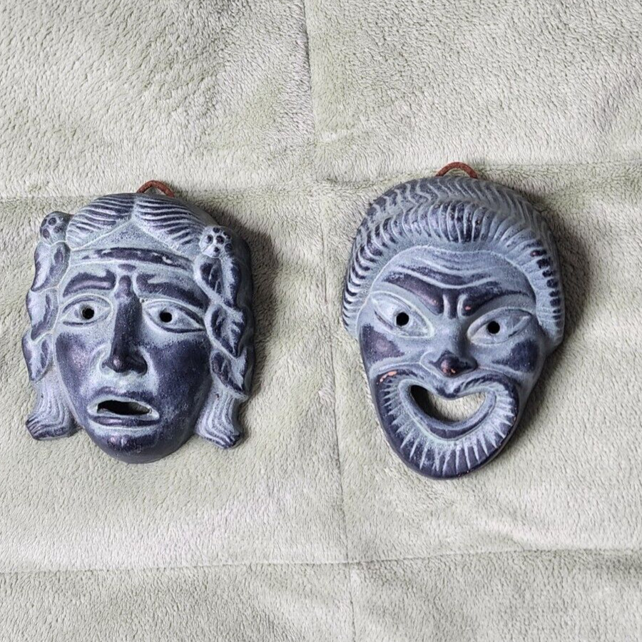 Vintage Theater Masks Set Wall Hanging Drama Comedy Faces Greece
