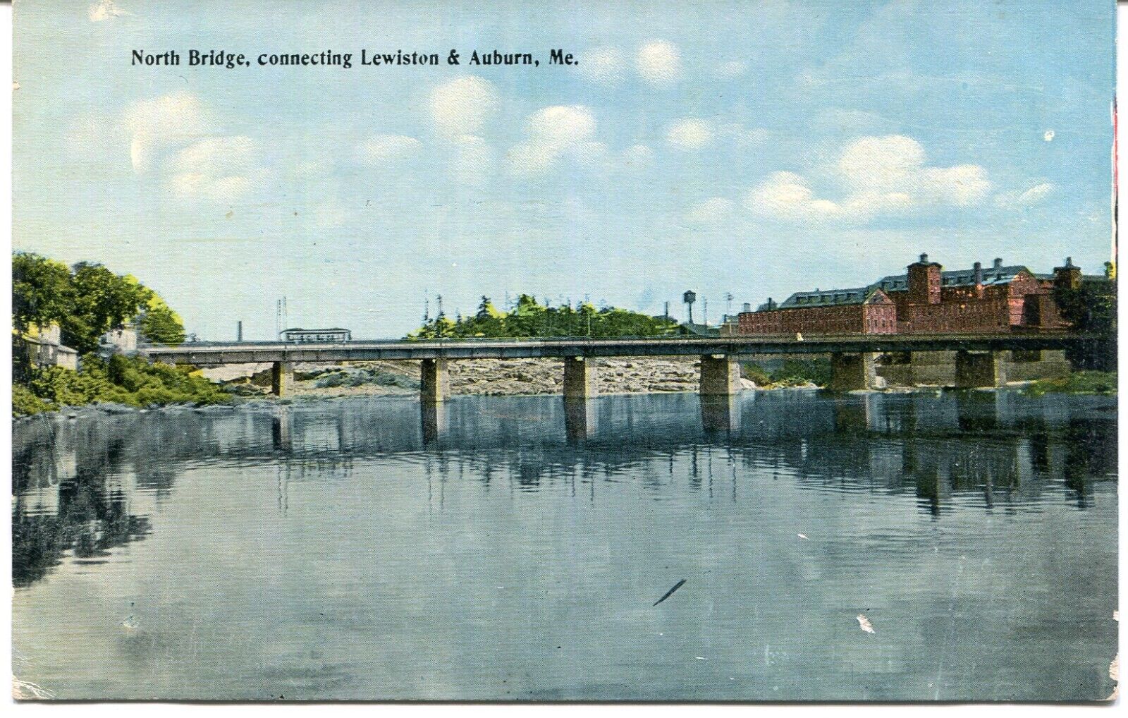 North Bridge Lewiston Auburn Maine Androscoggin River Postcard