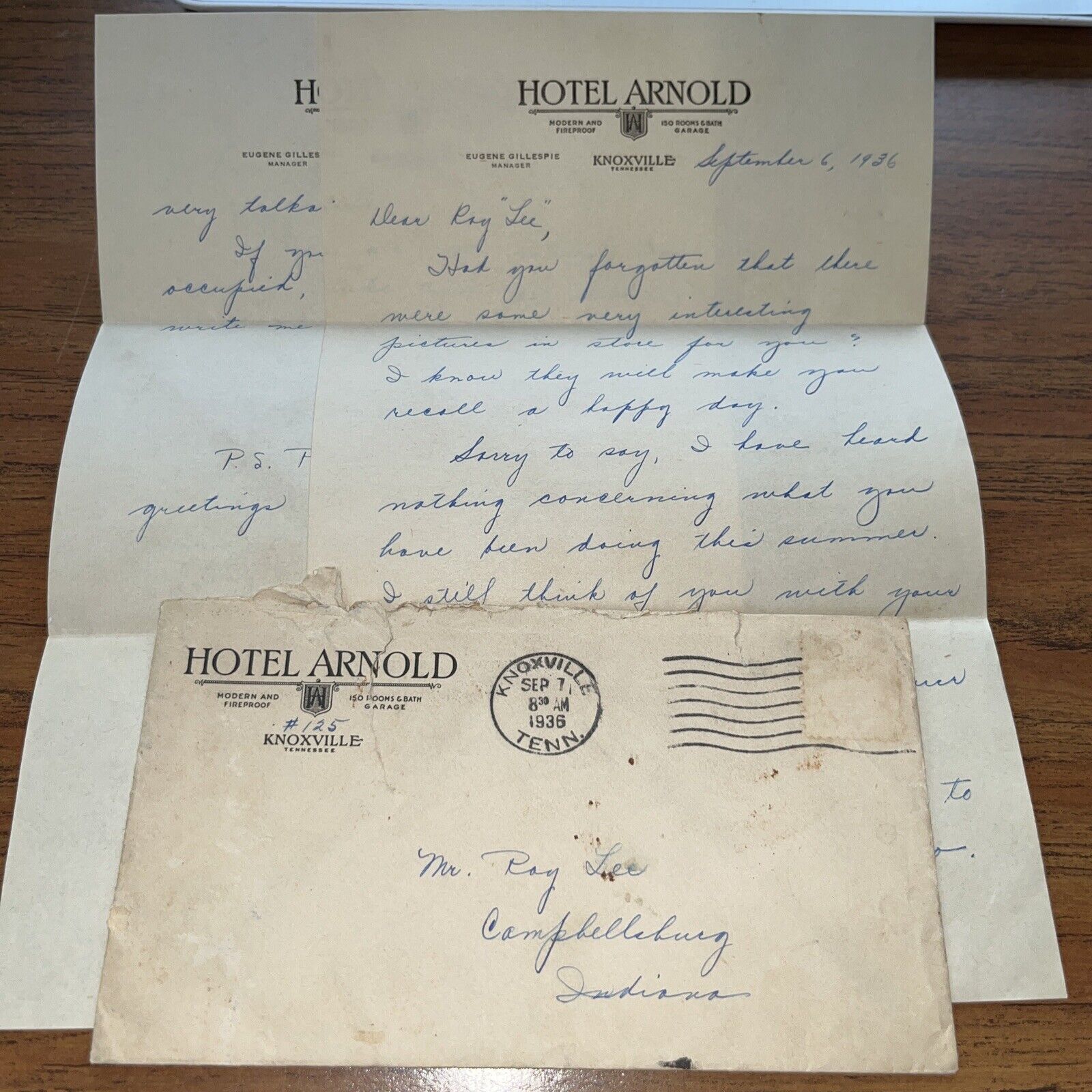 1936 Great Depression Era Letter Hotel Arnold Knoxville Tennessee TN Letterhead