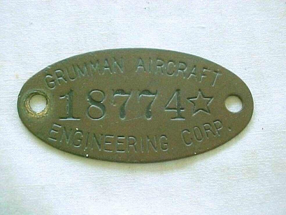 Vintage Brass Grumman Aircraft Engineering Corp. 18774 Name Plate