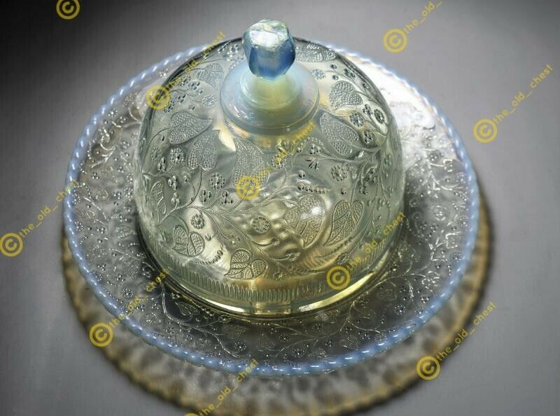 Antique Elegant and rare Opaline Glass Butter Dish