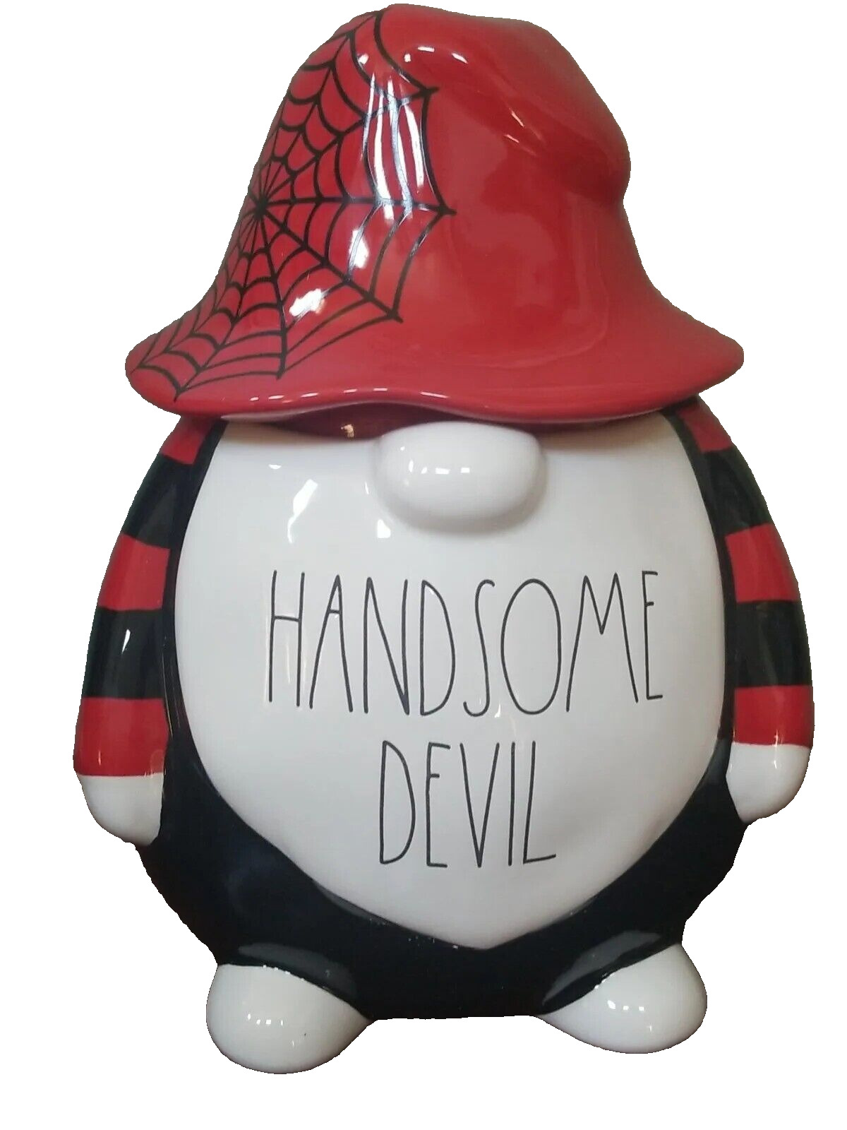 Rae Dunn Halloween Handsome Devil Gnome Ceramic Large Cookie Jar Canister - NEW