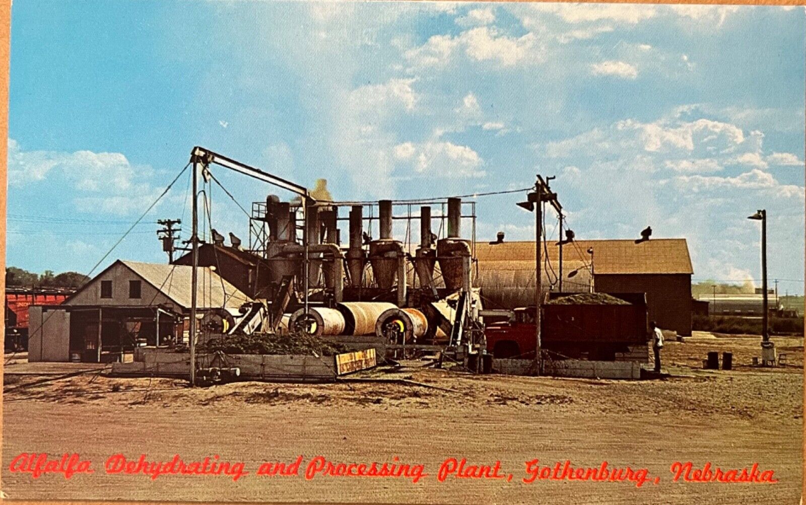 Gothenburg Nebraska Alfalfa Processing Plant Old Truck Vintage Postcard c1960