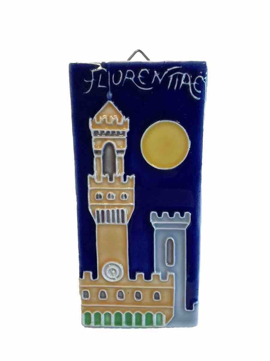 Vintage Creazioni Luciano Italy Florentiae sighned decorative tile Castle