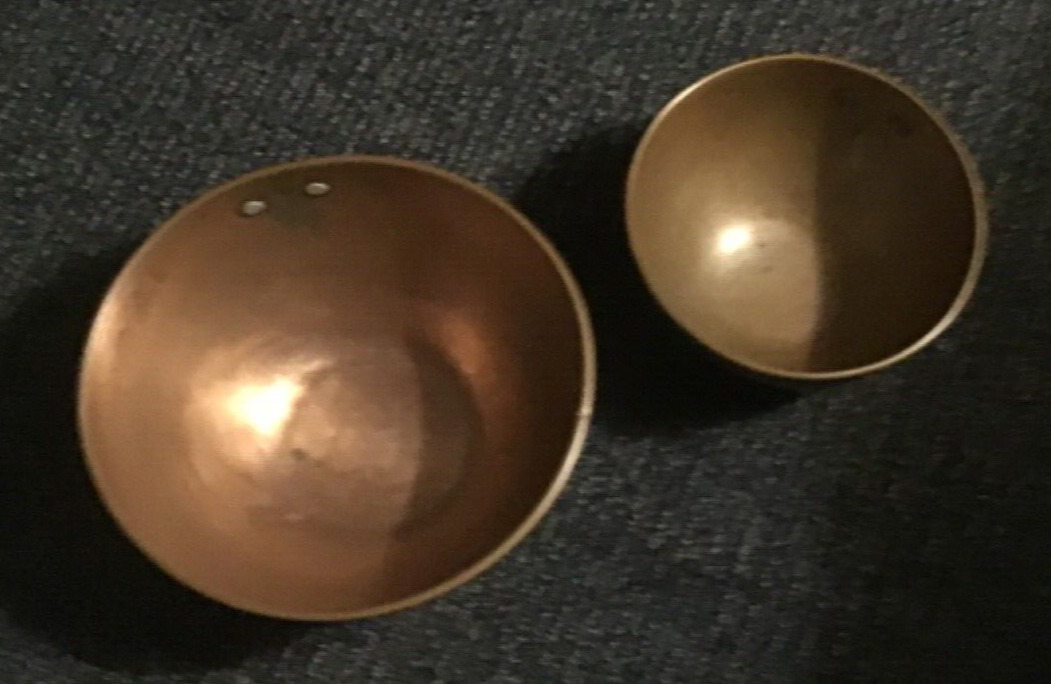 Unmarked Old Antique Vintage Copper Nesting Bowls~Mixing Bowl Lot=Pair 2+Age Use
