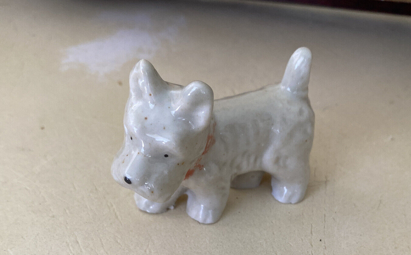 Vtg JAPAN Ceramic WHITE SCOTTY TERRIER Dog Figurine 2”