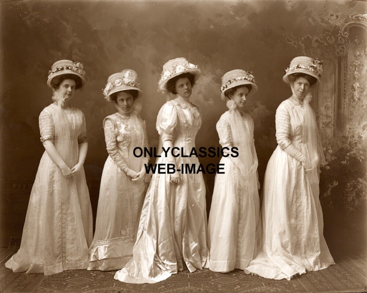 1890 VINTAGE VICTORIAN WEDDING PARTY 8X10 PHOTO BEAUTIFUL BRIDE WHITE DRESS HATS