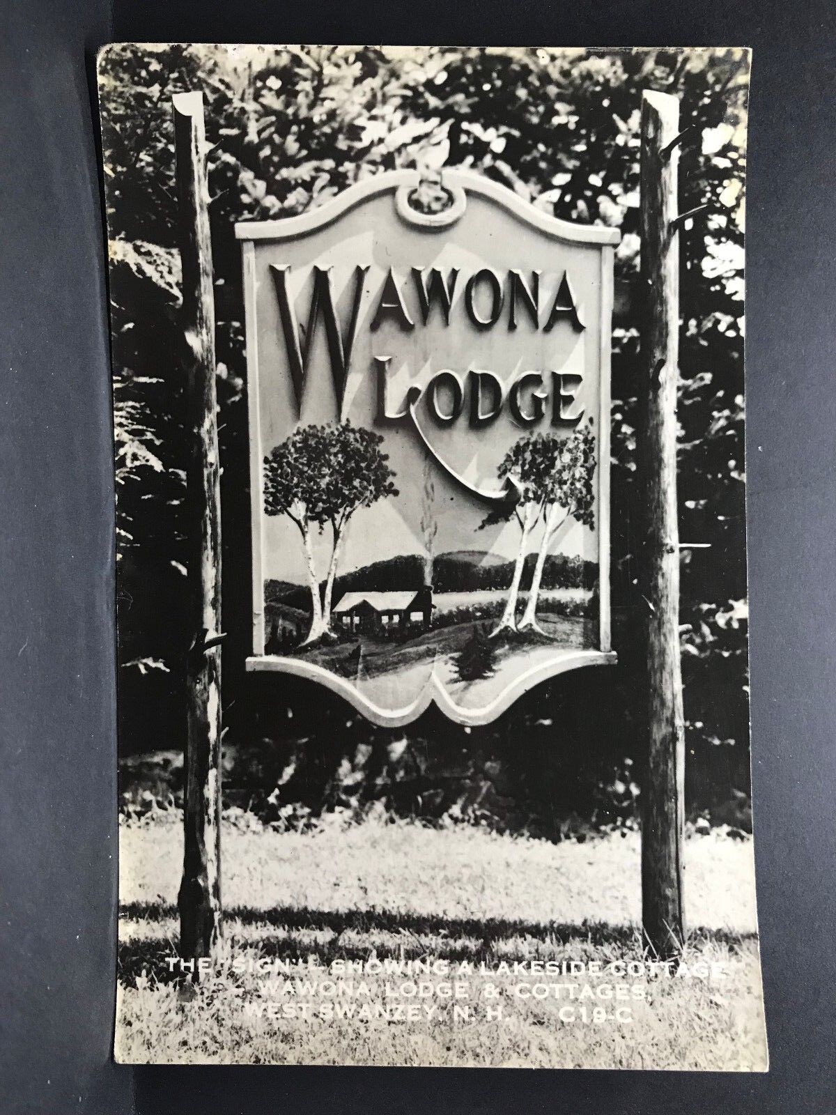 RPPC Postcard West Swanzey NH - Wawona Lodge and Cottages Entrance Sign