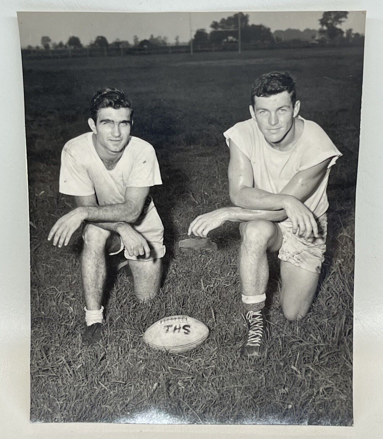 Vtg 1950s Photo Handsome Football Players Posed with Football Truman AR High