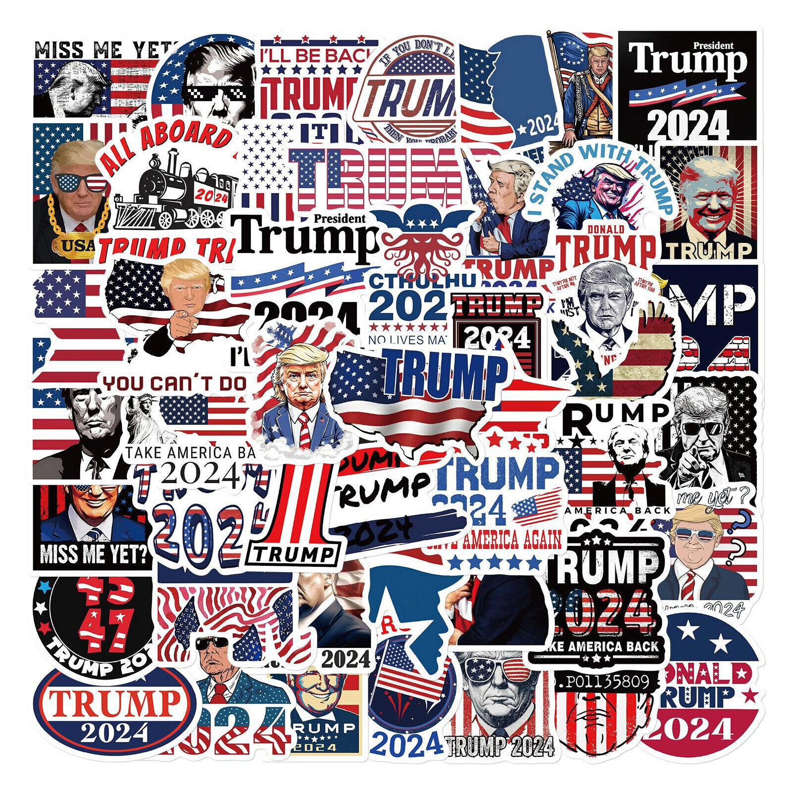 50pcs Donald Trump 2024 President Stickers Decals Car Luggage Bumper/Republican