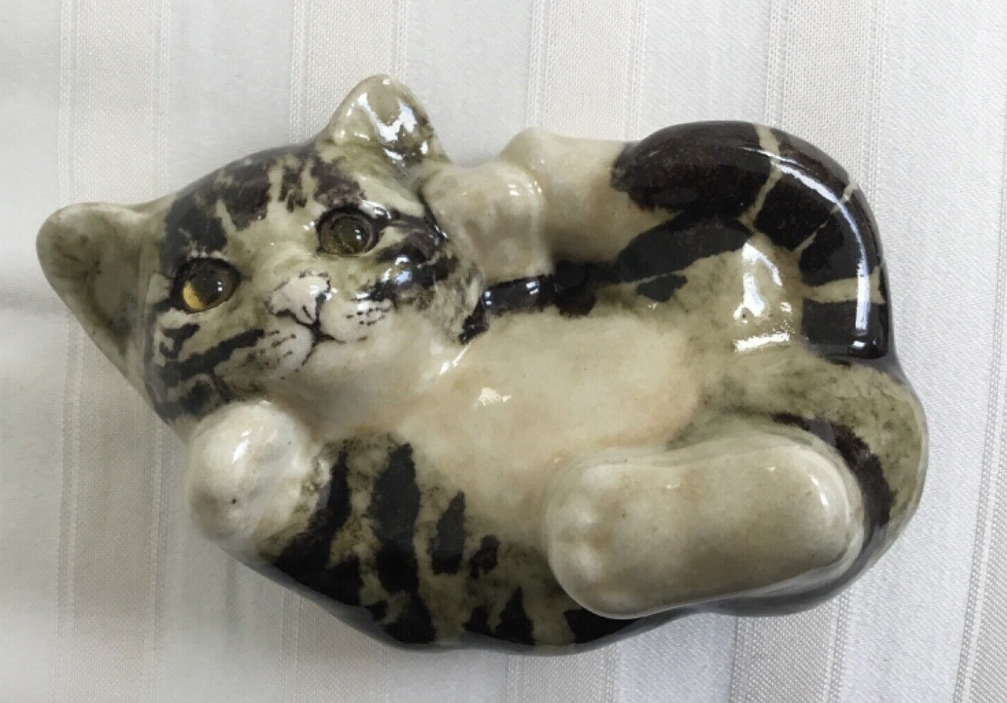 Winstanley Collectable Vintage signed Tabby Cat/Kitten Lying On Back Size 2
