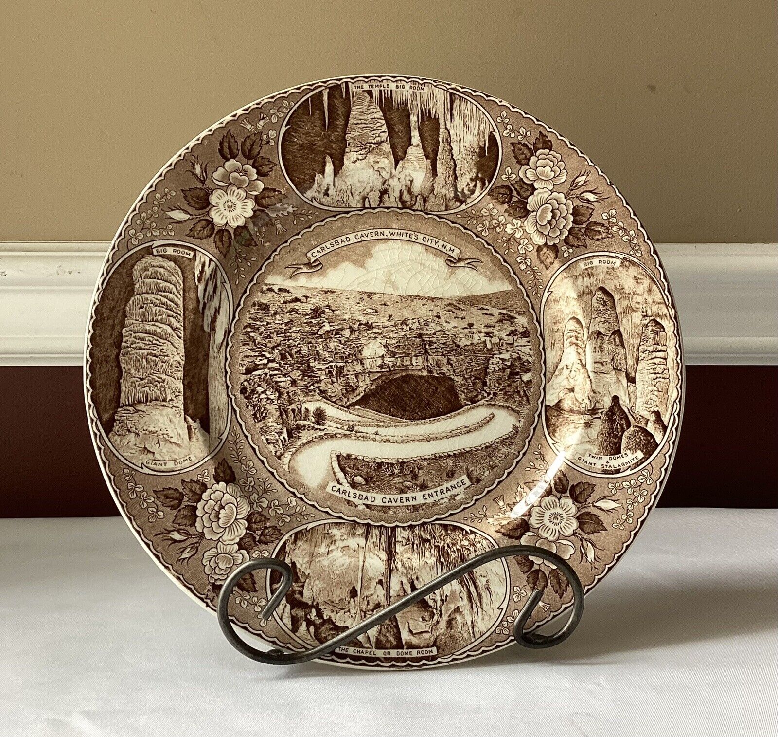 Antique Carlsbad Cavern, NM Souvenir Plate, Adams Old English Staffordshire Ware