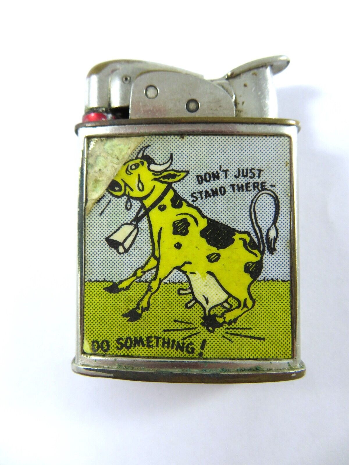 Vintage Evans Pocket Lighter Novelty Cow Cartoon Illustration Udder Humor 1950s