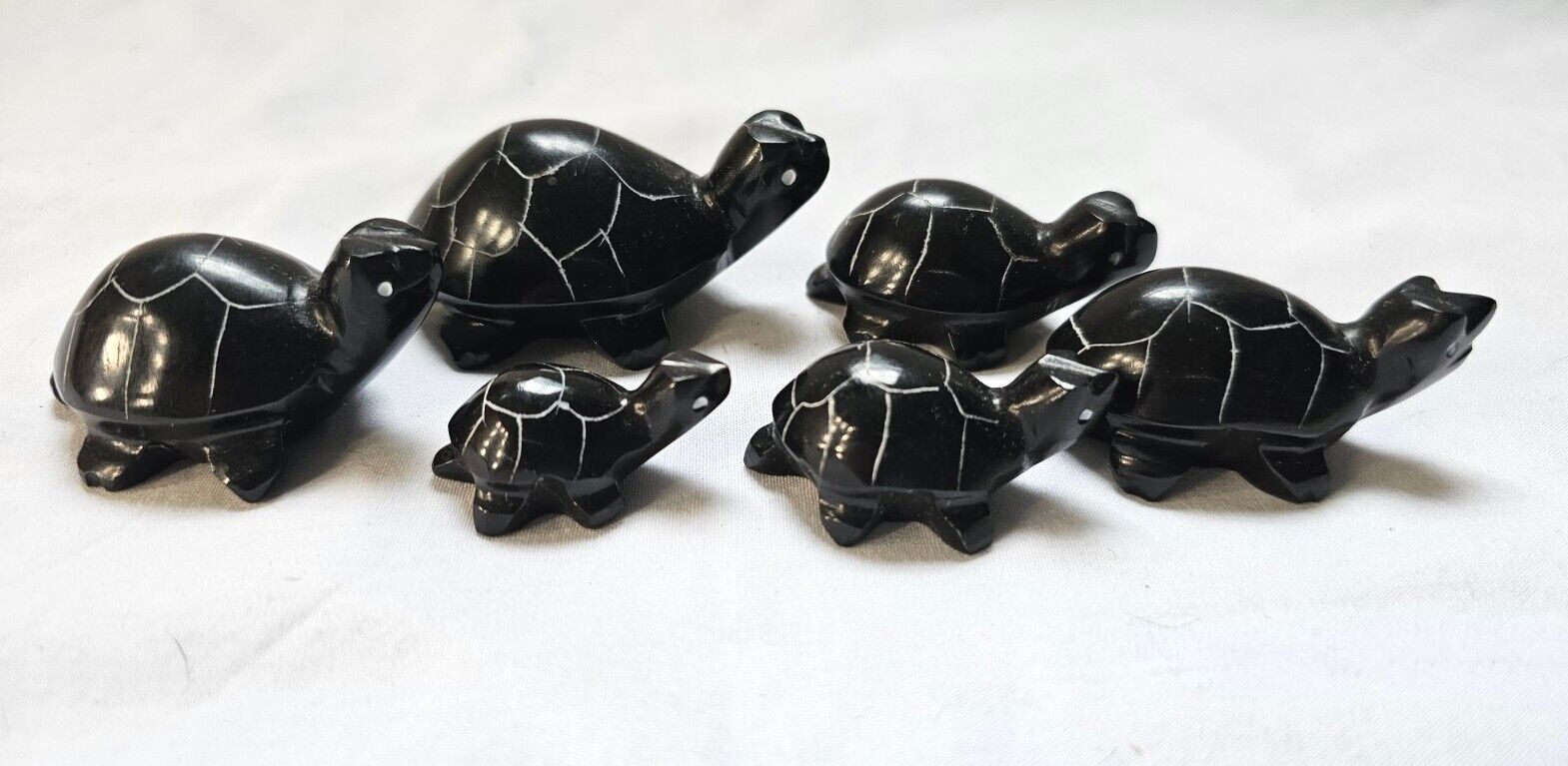 Vintage Handcarved Turtle Family ~ Lot of 6 Black Onyx ~ Turtle Figurine ~ 1-2