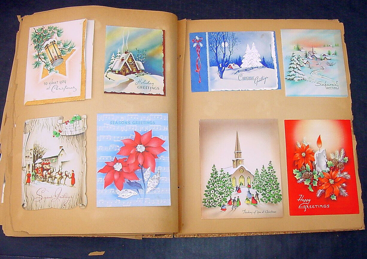 1940s Greeting Cards 145 Card Scrapbook Album w Mixed Holiday, B-Day, Get Well