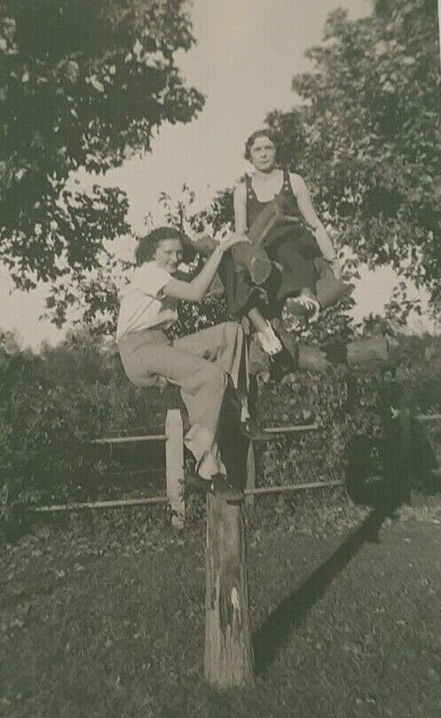 Teen Girls Aping Around Parkour Vintage Photograph