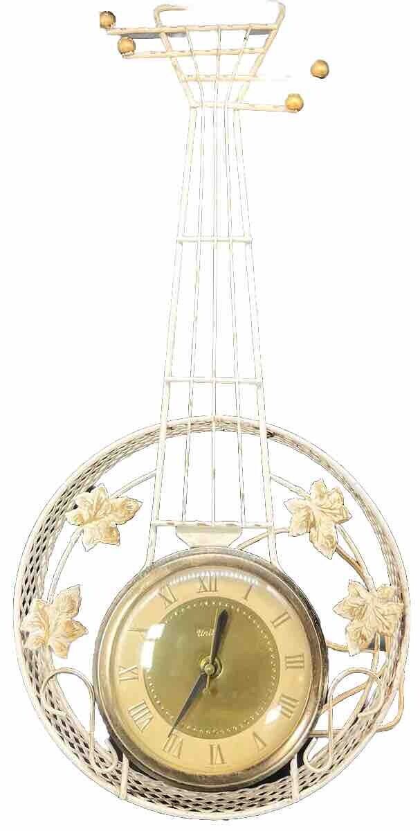 United Mandolin Wall Clock Figural Vtg Mid-Century Modern Musical Instrument