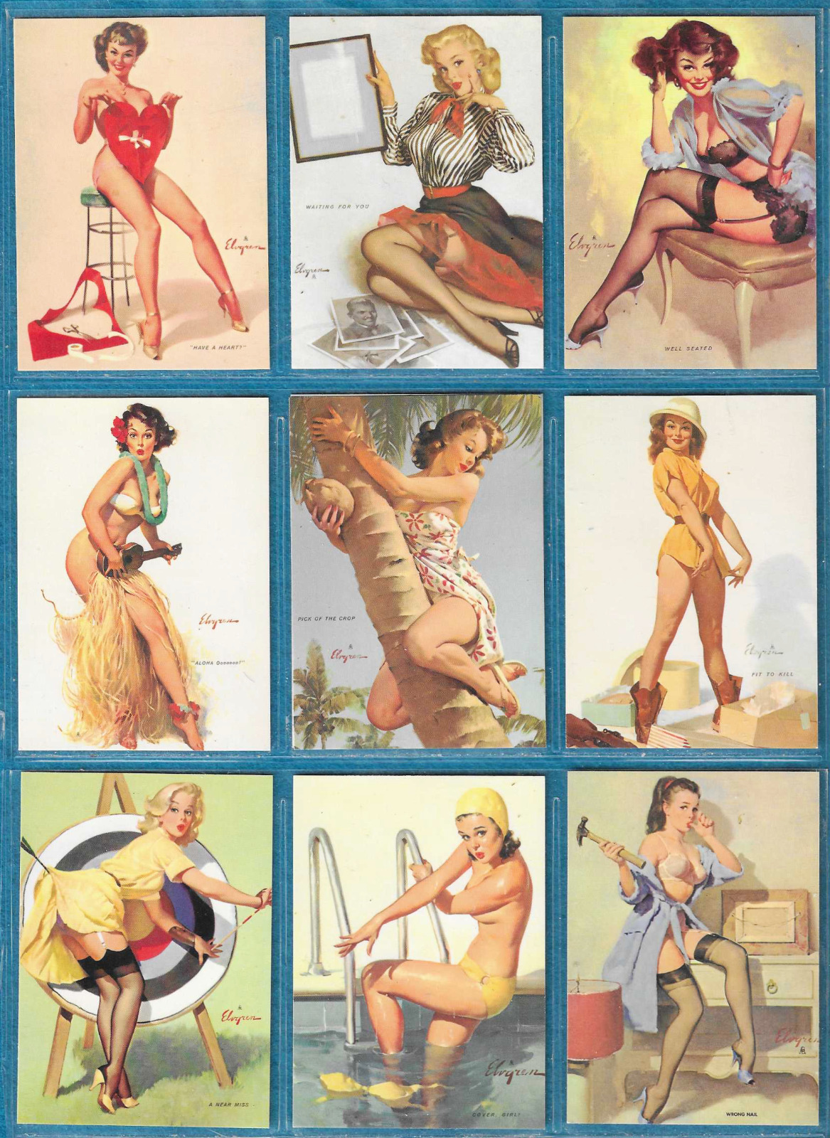 Sample Set of 10 Gil Elvgren Pin-Ups Mint 1995 Trading Cards #\'s 31 to 40 Sexy