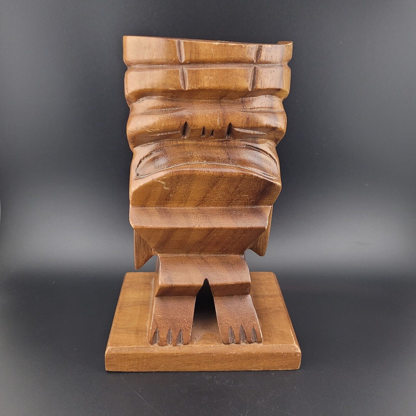 Vintage Alii Woods Honolulu Hand Carved Wooden Ku Warrior God Tiki