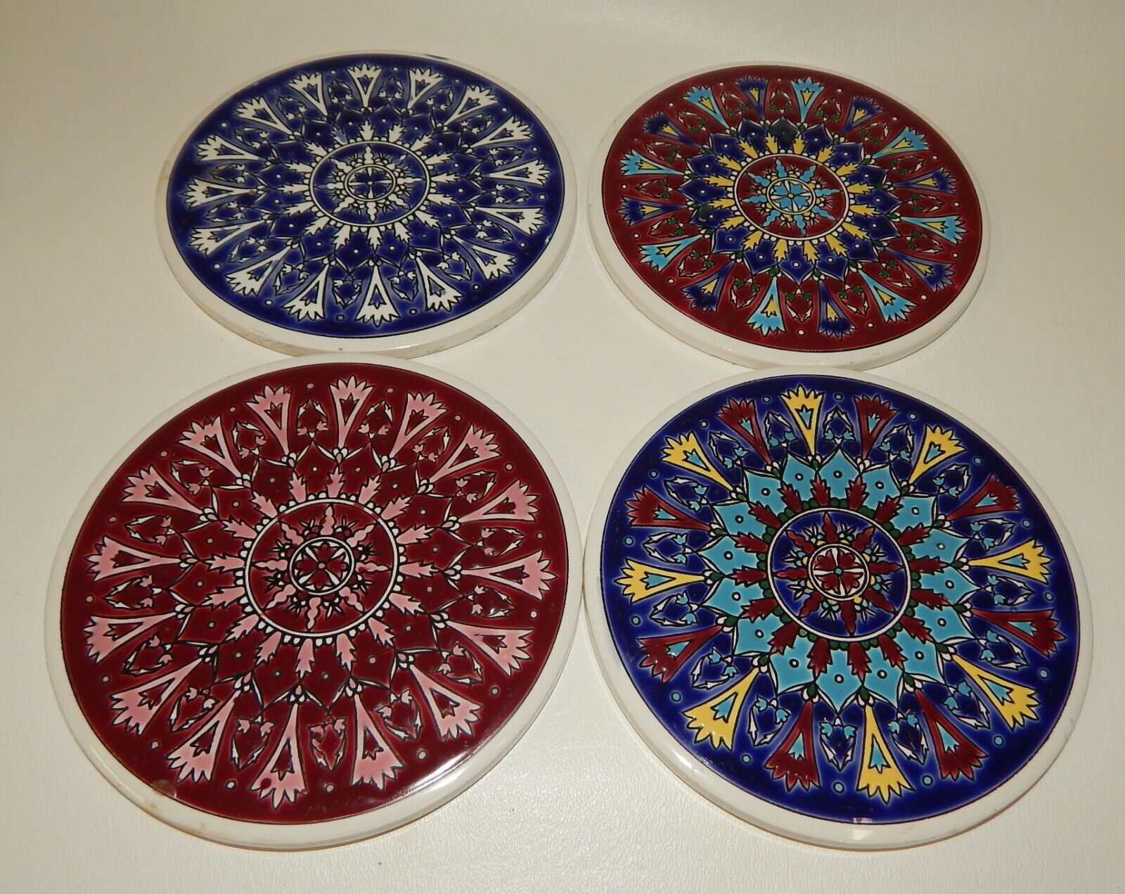 Vintage Neofitou Keramik Greek Hand Made Tile Coasters - Set 4