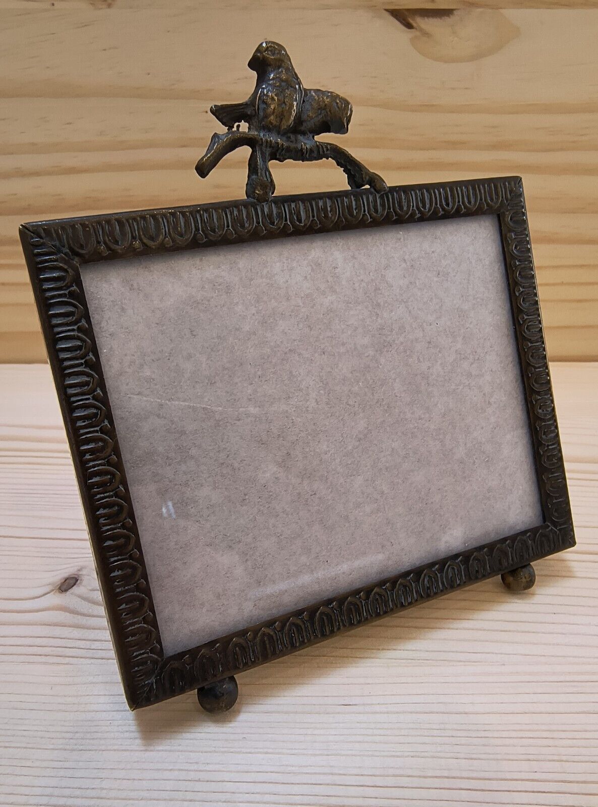 Antique small brass picture frame - 19th century, French - Two Birds - VTG 1880s