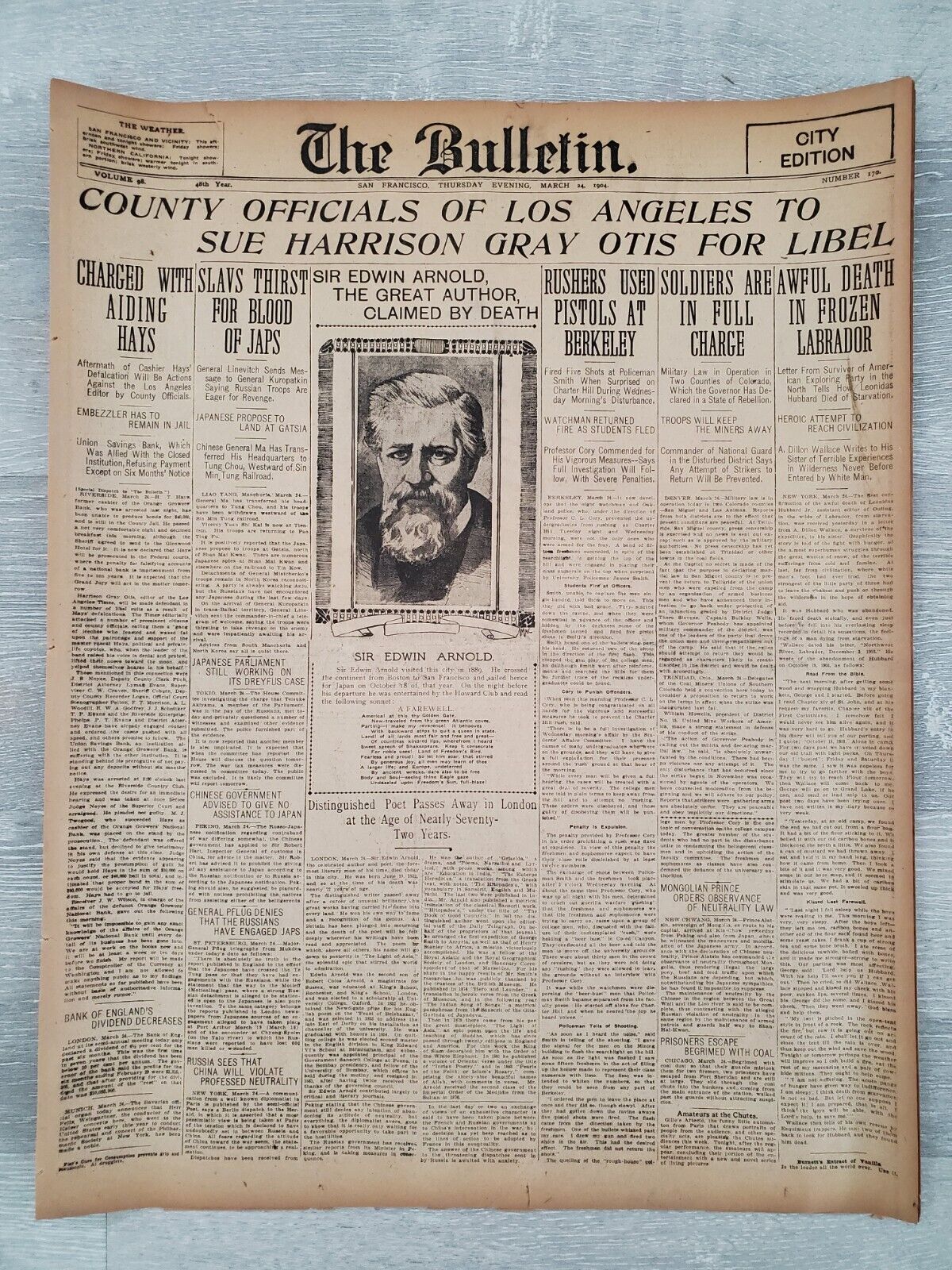Vintage March 24 1904 The Bulletin San Francisco- Coverage of Russo-Japanese War