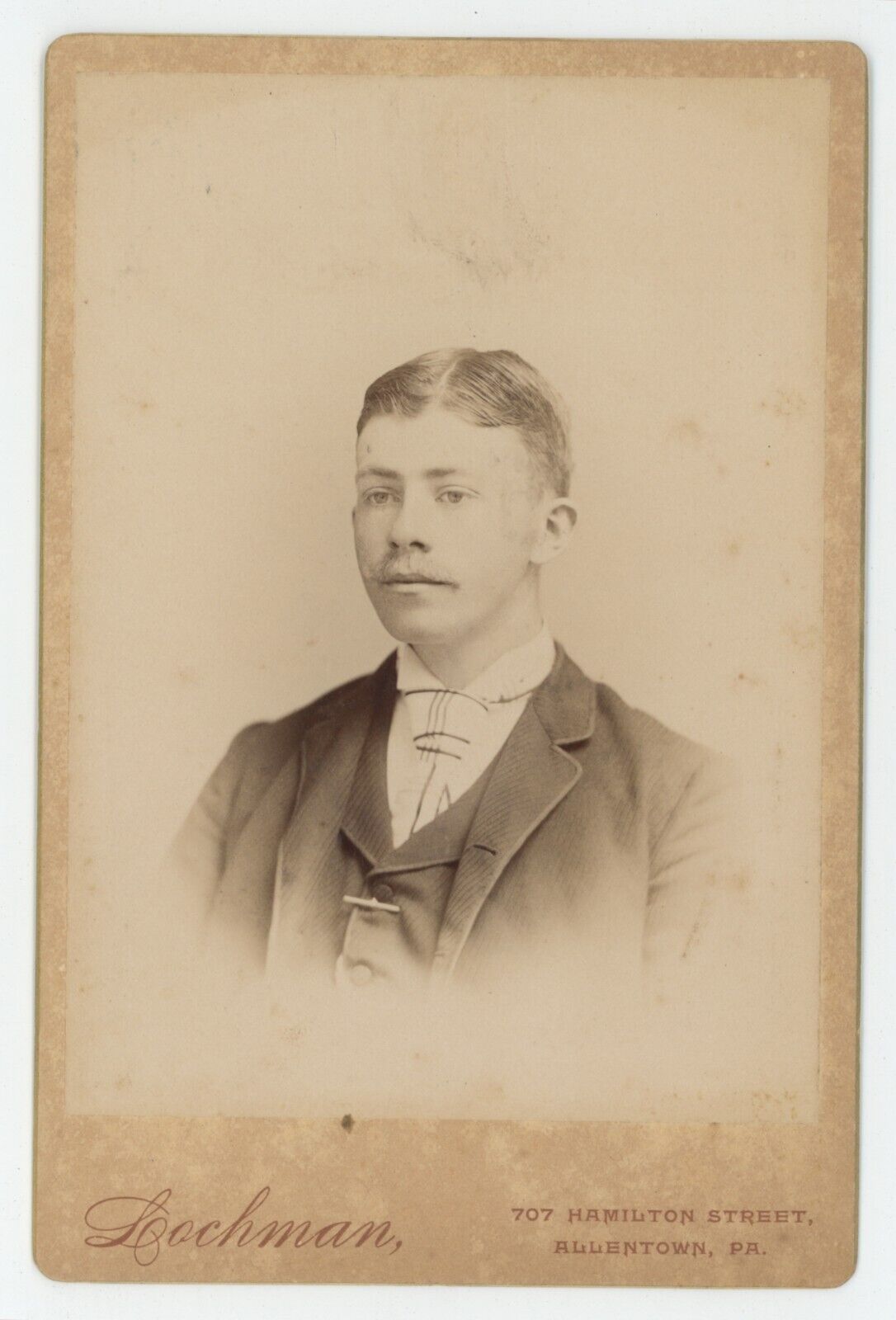 Antique c1880s Cabinet Card Handsome Young Man Mustache Lochman Allentown, PA
