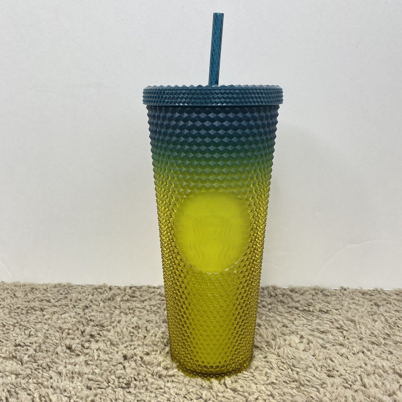 Starbucks Fall 2023 Teal/Yellow Ombre Studded Tumbler Cold Cup 24 oz Venti New
