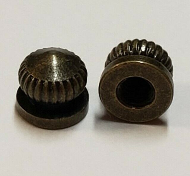 SET OF 2 ANTIQUE BRASS KNURLED ACORN NUTS TAP 8/32F HEIGHT 5/16