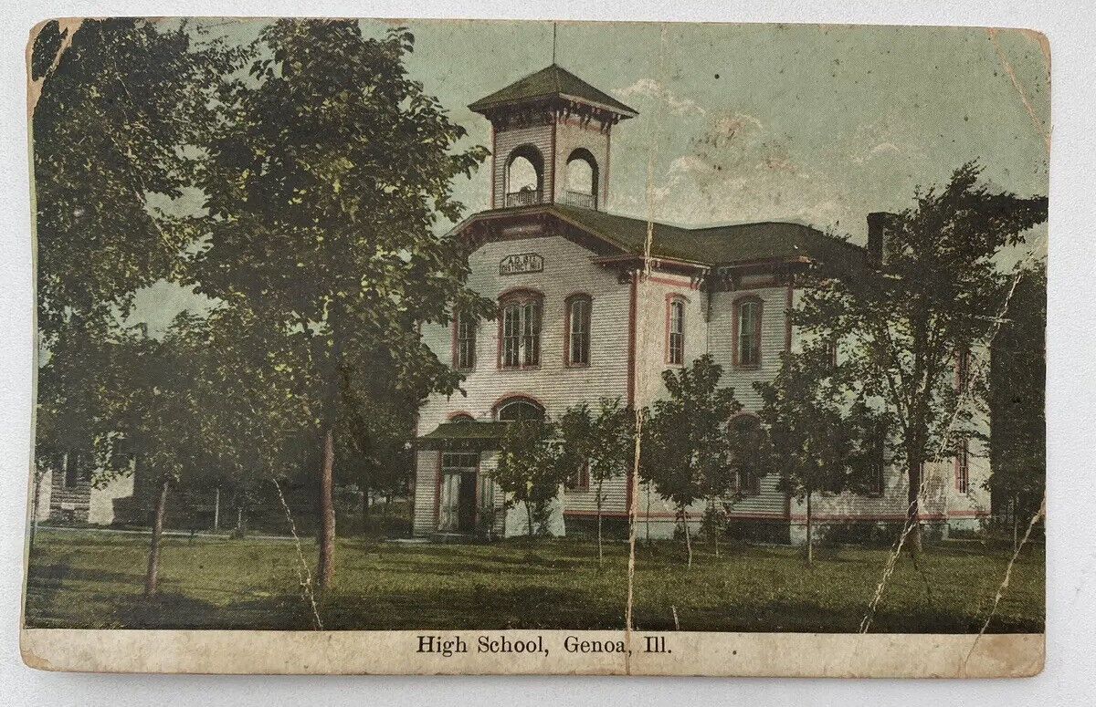 Postcard ILL High School Genoa Illinois DB