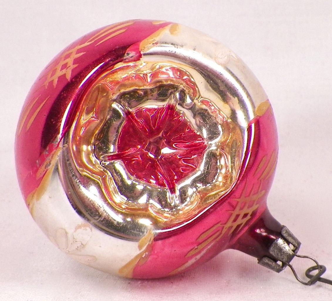 Mercury Glass Christmas Ornament Indent Pink Gold Orange Fantasia Antique #102