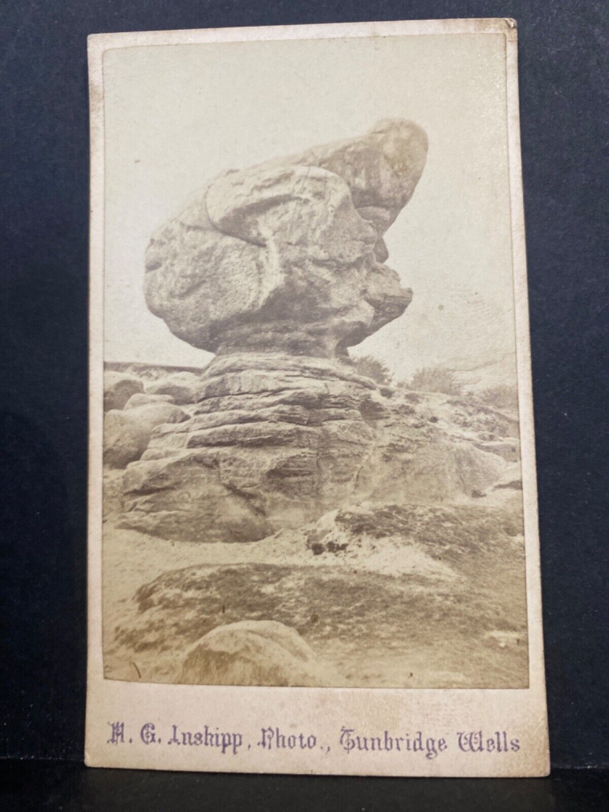 Rare Antique cdv photo Tonbridge Wells landmark Toad Rock by Inskip