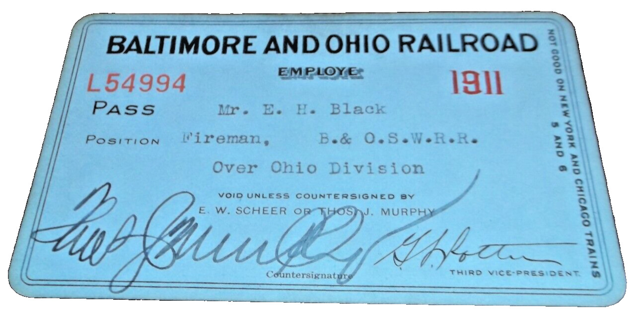1911 BALTIMORE & OHIO RAILROAD EMPLOYEE PASS #54994