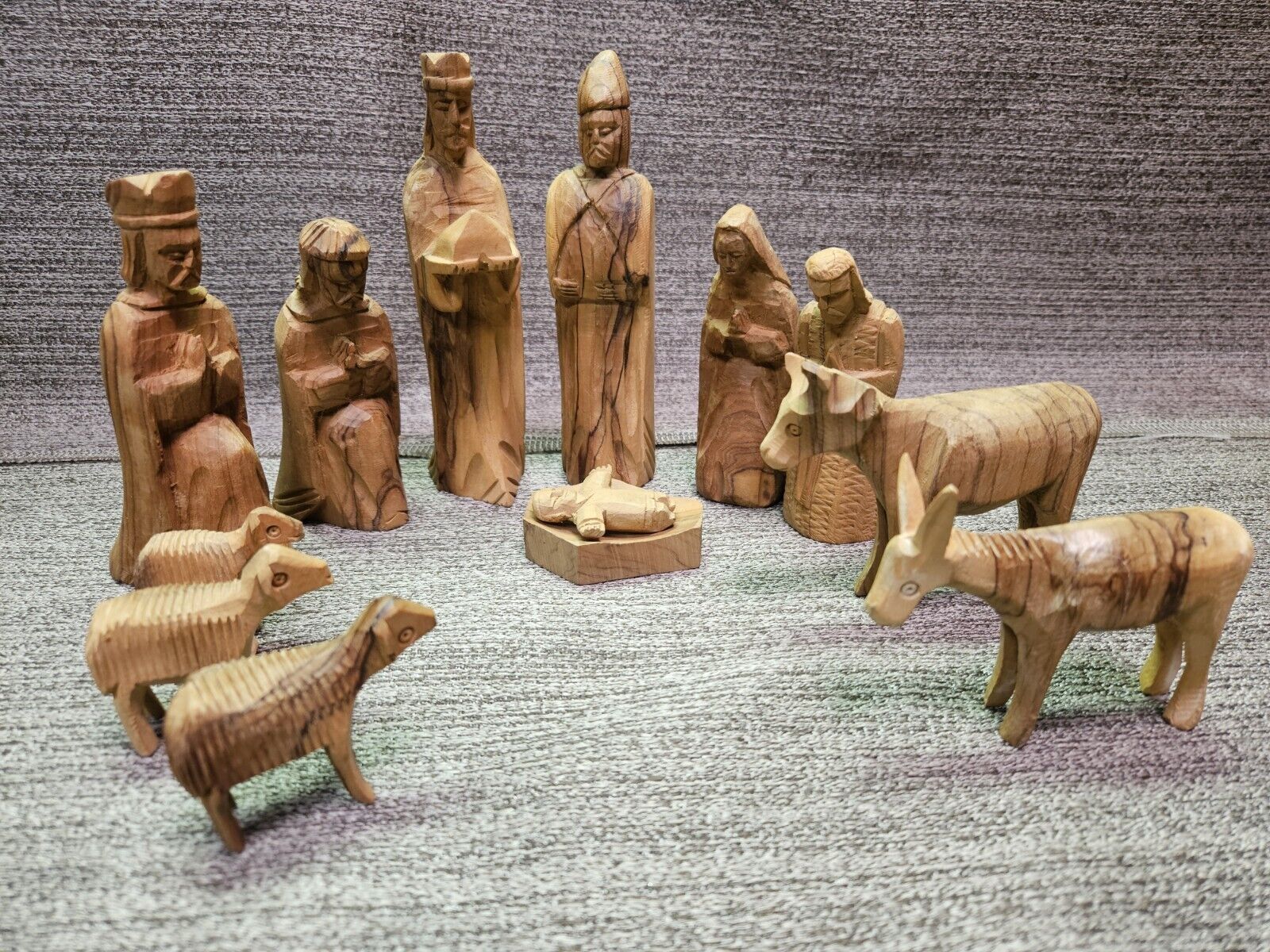 Vintage Hand Carved Olive Wood 13 Piece Nativity Set by Bethlehem Handicrafts