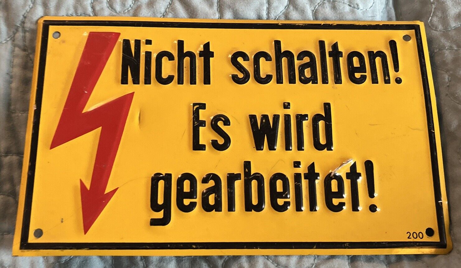 8” German Tin Sign Electric Switch Danger Warning Prohibited VTG RARE