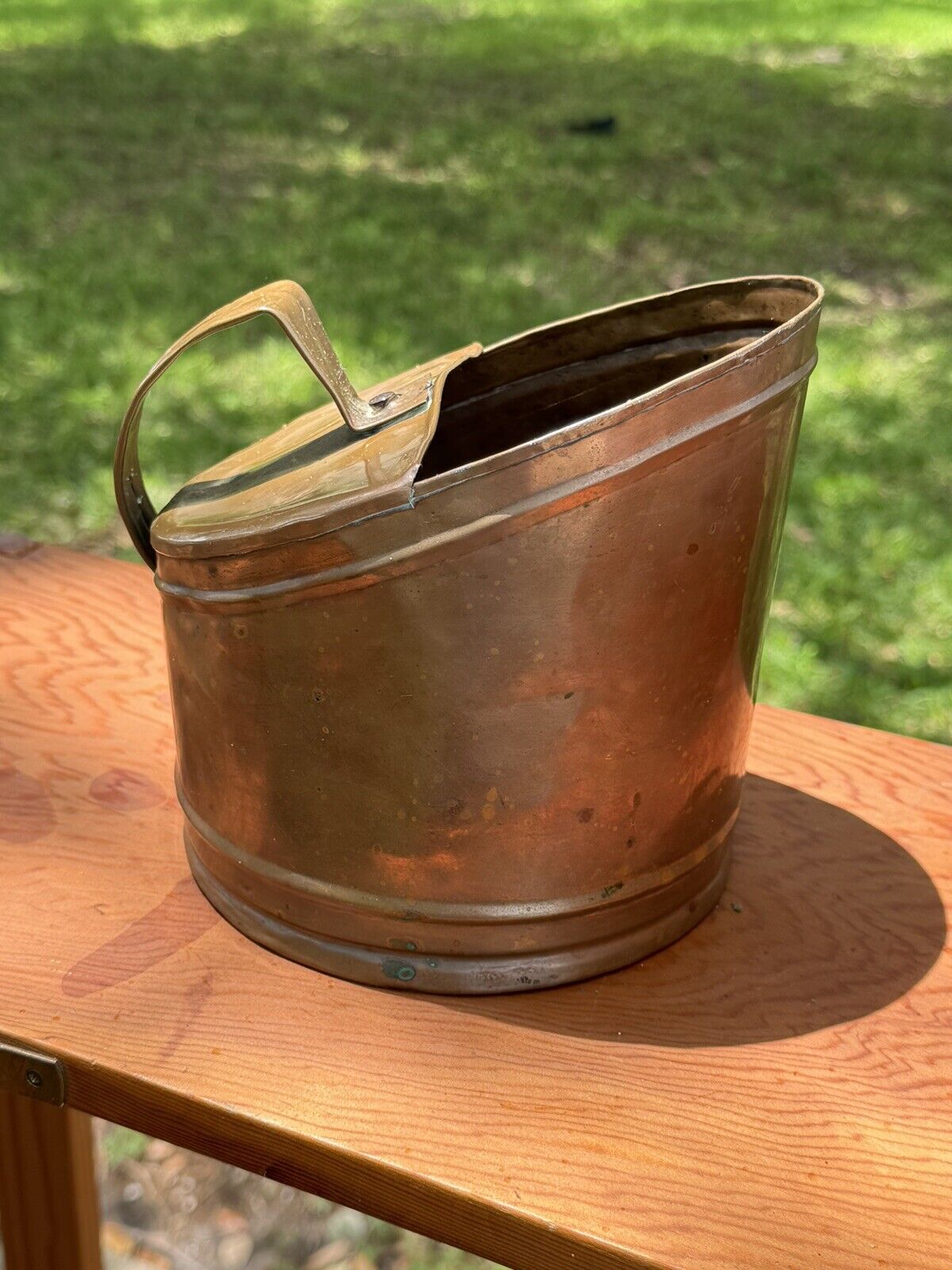 Vintage Antique Copper Brass Scuttle Bucket Planter Pitcher